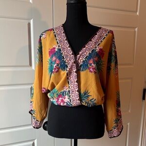Flying Tomato Mustard and Pink Floral Blouse